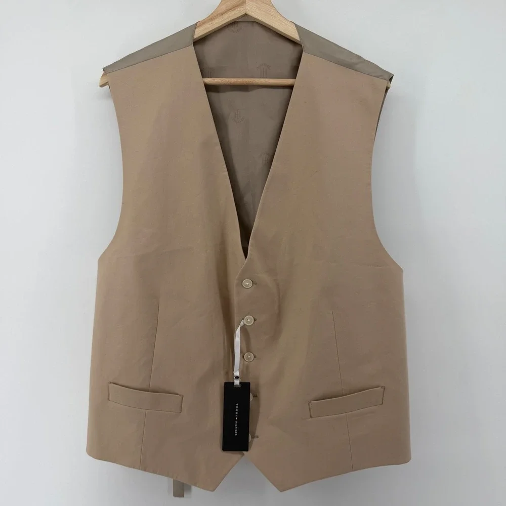 Tommy Hilfiger Vest Mens XXL Tan Cotton Blend Button Front Cinch Back Formal New